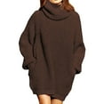 thumbnail image 2 of RMGVDSD Women's Turtleneck Oversized Sweaters Long Sleeve Loose Pullover Tunic Mini Sweater Dress With Pockets Solid Color Fashion Basic Sweater Tops /Brown, 2 of 4