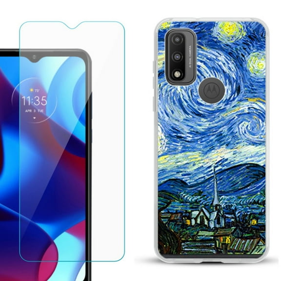 Slim-Fit Gel TPU Phone Case for Motorola Moto G Pure, with Tempered Glass Screen Protector, by OneToughShield ® - Starry Night Paris