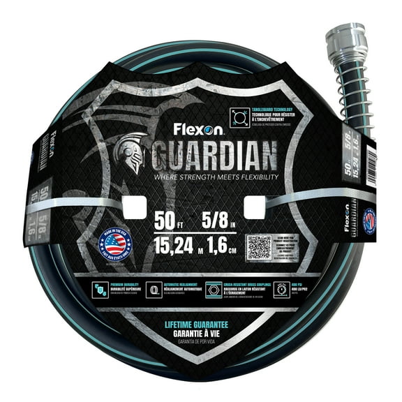 Flexon 5/8" x 50 ft. Guardian Heavy Duty Kink Resistant Garden Hose with TangleGuard Technology – Durable, Flexible, Tangle-Free Watering, Ideal for Lawn, Garden, and Outdoor Use