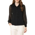 thumbnail image 5 of INSPIRE CHIC Women's Chiffon Textured Sheer Sleeve Button Down Work Shirt M Black, 5 of 7