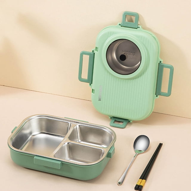 TUWABEII Stainless Steel Bento Lunch Box for Kids and Adults,Stackable BPA-Free Food Containers with 3 Compartments and Reusable Sauce Bowl, Fork and Spoon
