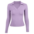 thumbnail image 5 of Laipiong Womens Tops 2026 Elegant Collar V-Neck Long Sleeve Slim Fitted Ribbed Knit T Shirts Basic Fall Winter Casual Going Out Vacation Clothes, 5 of 5