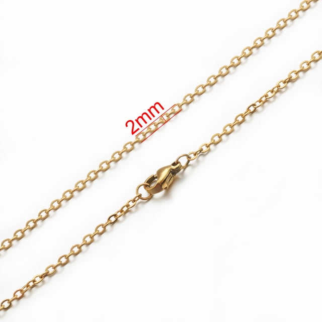 AHKNORMAILCUI 5 Pcs/lot Chaîne en Acier Inoxydable 1 1.5 2mm Rolo Collier Chaîne en Or 40 45 50 60CM Long Collier Fermoir Homard