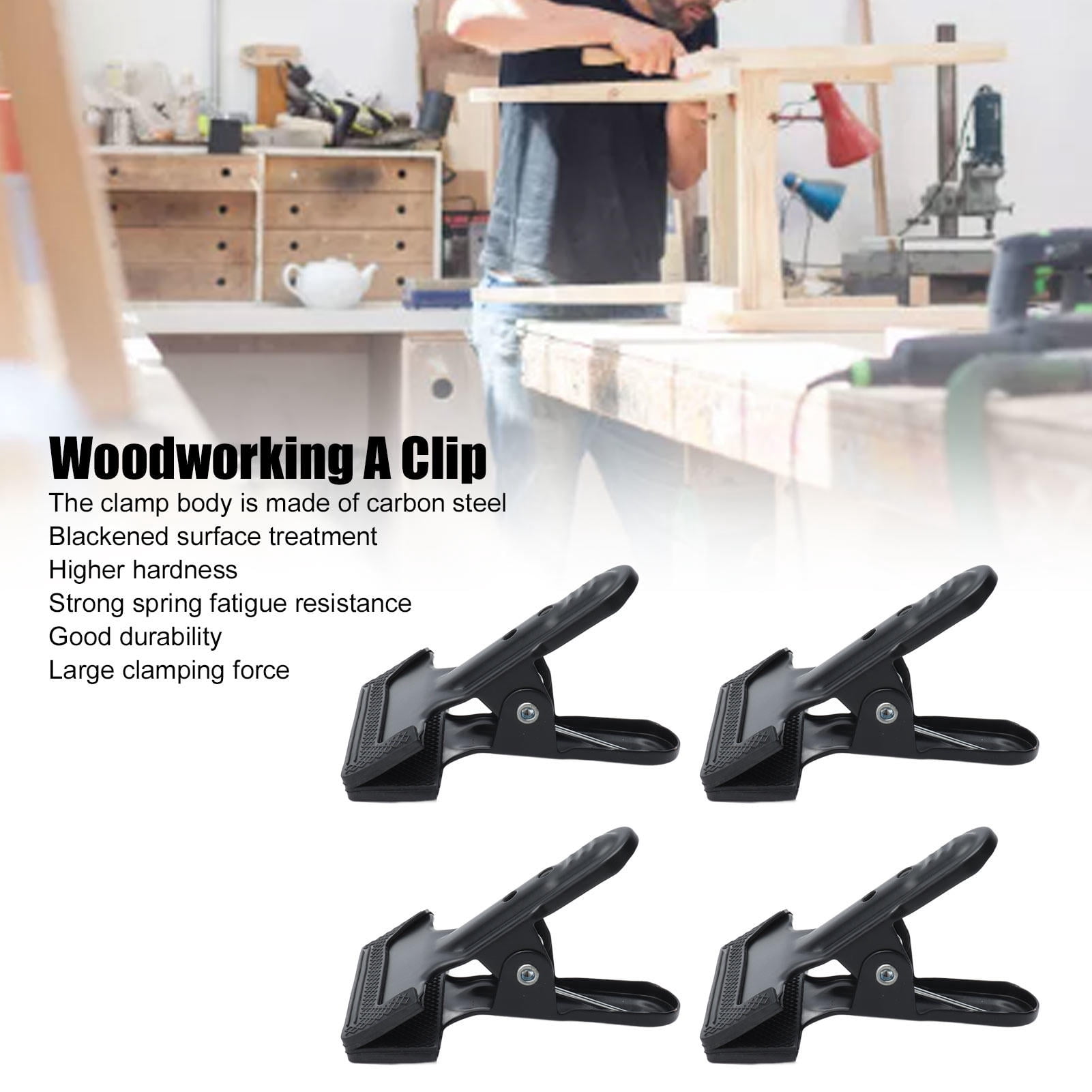 Suodoka 4‑Pack Heavy‑Duty A‑Clip Spring Clamps – Wide‑Mouth, Anti‑Slip, High‑Carbon Steel for Woodworking, Photography & Hanging