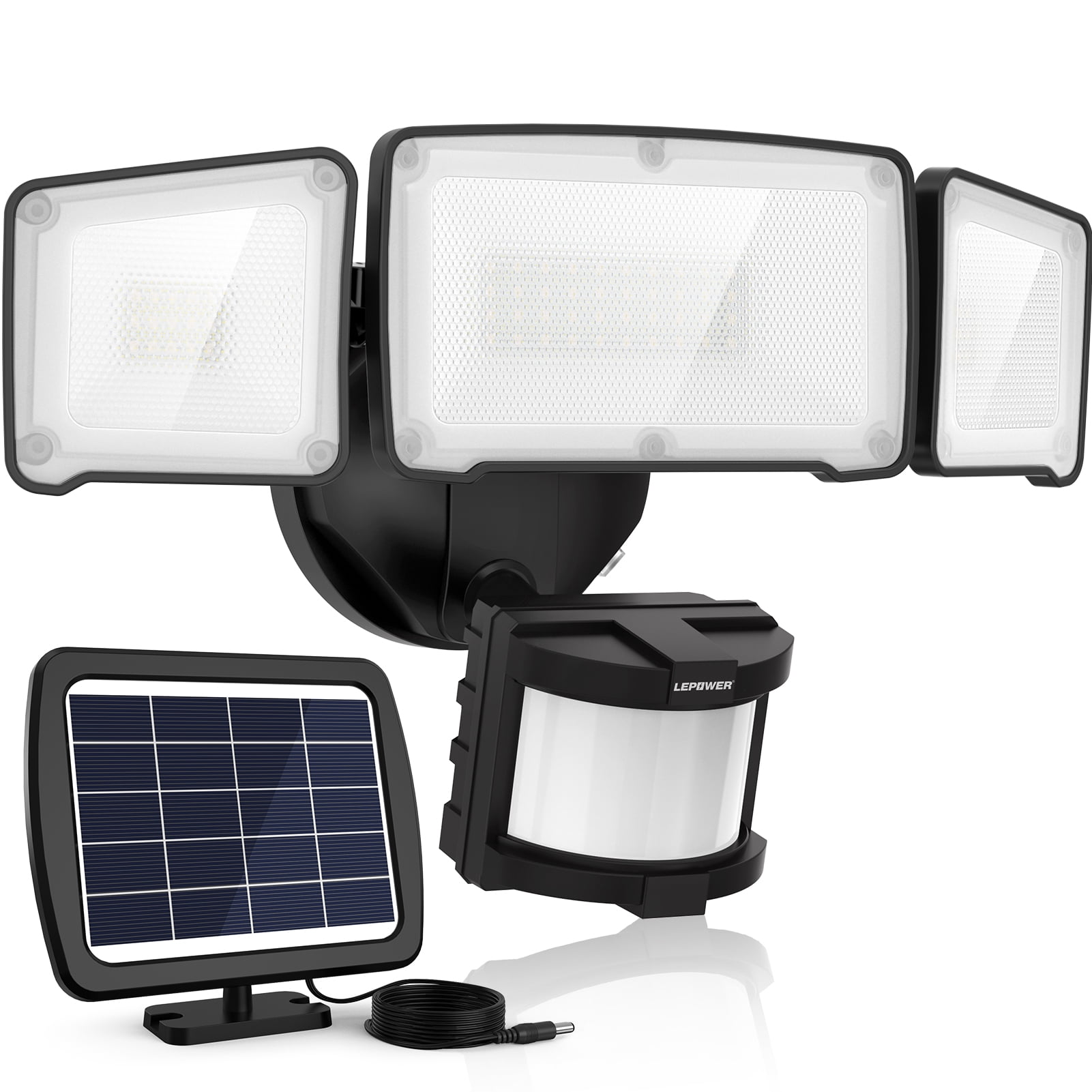 LED Solar Security Lights, Motion Sensor Light, 5500K, IP65 Waterproof, 3 Adjustable Heads for Yard, Garage, Black - Walmart.com