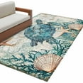 thumbnail image 2 of Teal Sea Turtle 2.7x5 Area Rugs, Coastal Coral Ocean Nautical Vintage Non-Skid Rubber Backing Large Rectangle Rugs - Living Room Bedroom Home Office, Indoor Floor Mat Carpets Washable Rug, 2 of 9
