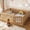 Natural, variant on Bellemave Full Size Montessori Bed with High Fence, Wood Floor Bed Frame with Door, Low-profile Design, Beige