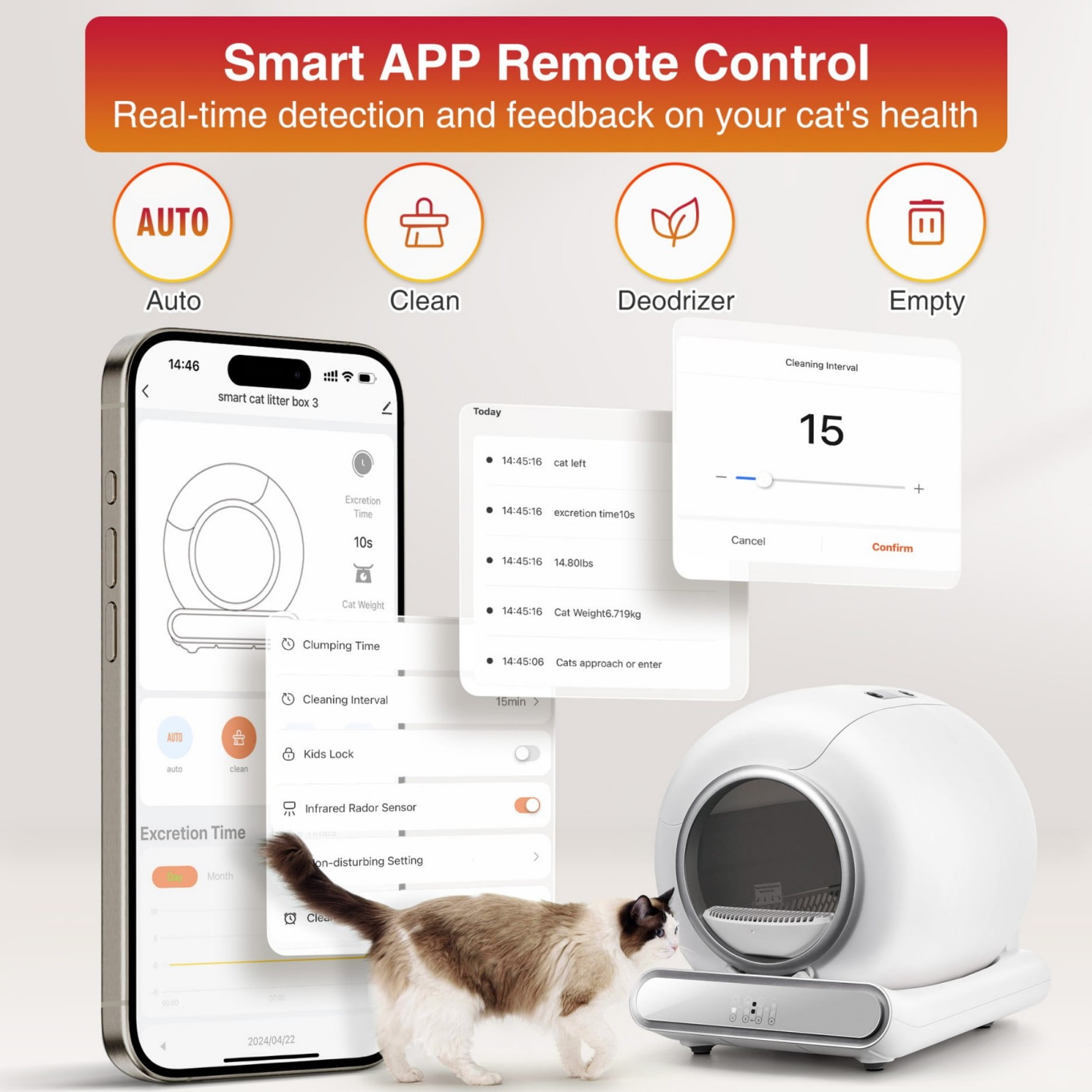 Self Cleaning Litter Box, Automatic Cat Litter Box Self Cleaning for Multiple Cats, with Safety Protection, App Control, Quiet Operation, 1Rolls of Garbage Bags
