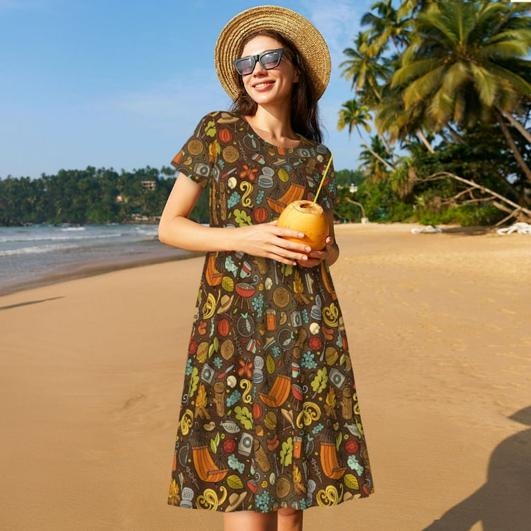 flowy picnic dress Apricot Bohemian floral mid-length flowy dress S