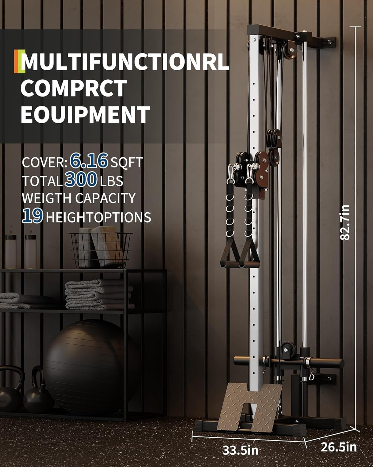 Wall Mount Cable Crossover Machine - 19-Position Dual Pulley System with LAT Pulldown & Adjustable Footplate, Home Gym Workout Station