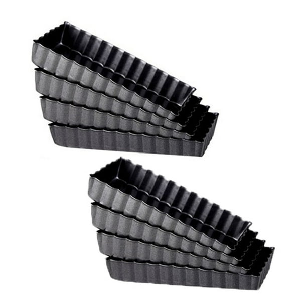 8 Piezas Moldes Antiadherentes para Tarta de Quiche Rectangulares con Fondo ExtraíBle Lata de Tarta Estriada para Tarta de Frutas Tartas Galletas Hornear