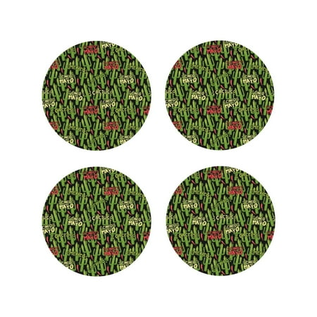 

Junzan Green Cacti And Red Chili Print Coasters for Drinks - Leather Coasters Set of 4 for Coffee Table for Housewarming/Kitchen/Bar/Decor-Round Shape