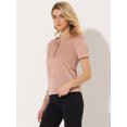 thumbnail image 3 of Unique Bargains Women's Satin Pleated Round Neck Button Front Top Pink L, 3 of 5