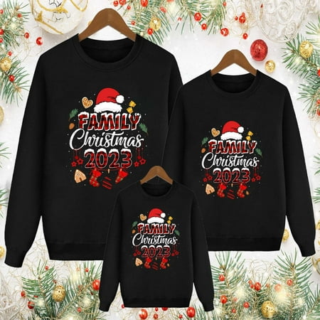

Christmas Pajamas for Family Black Family Christmas Pjs Matching Sets Matching Family Pullover Sets Merry Christmas Y All Print Crew Neck Pullover for Kids