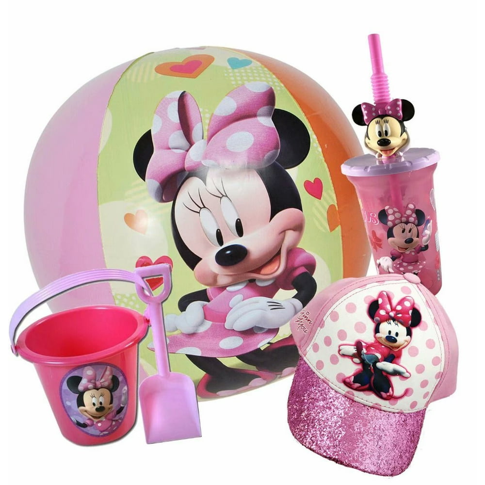 Disney Minnie Mouse Beach Essential Set Beach Ball, Sand Bucket, Cap