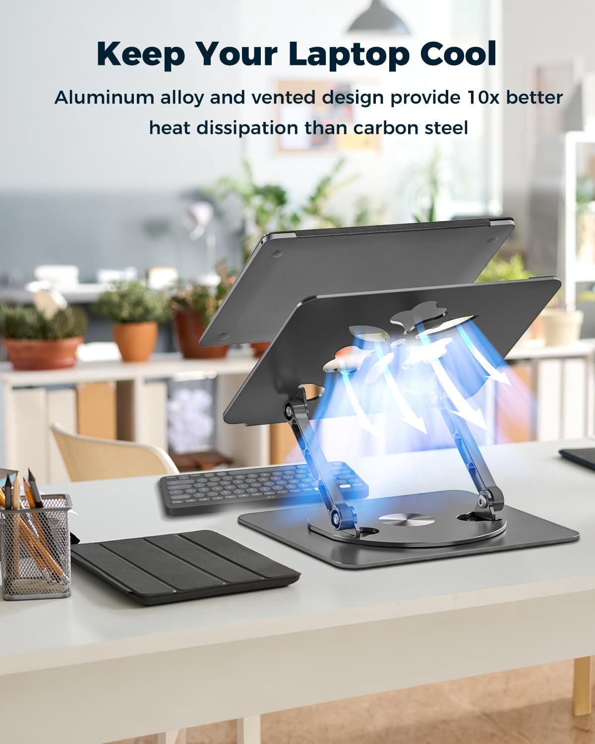 360° Rotating Laptop Stand For Desk | Adjustable  Foldable Portable Aluminum Riser Compatible With Macbook & All Laptops 10-16 Inch Rose