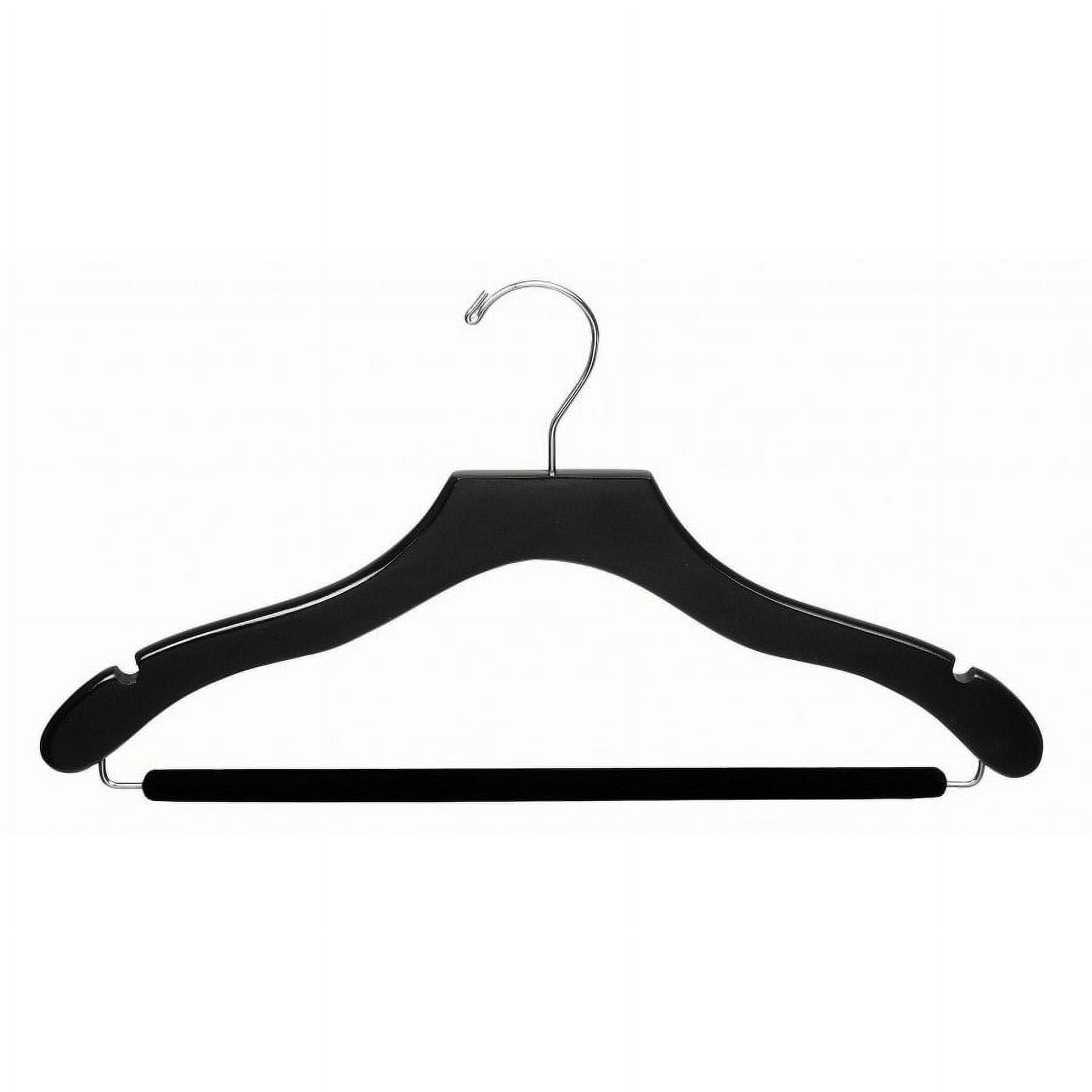 International Hanger Wooden Wavy Suit Hanger w/Velvet Bar, Black Finish with Chrome Hardware, Box of 25