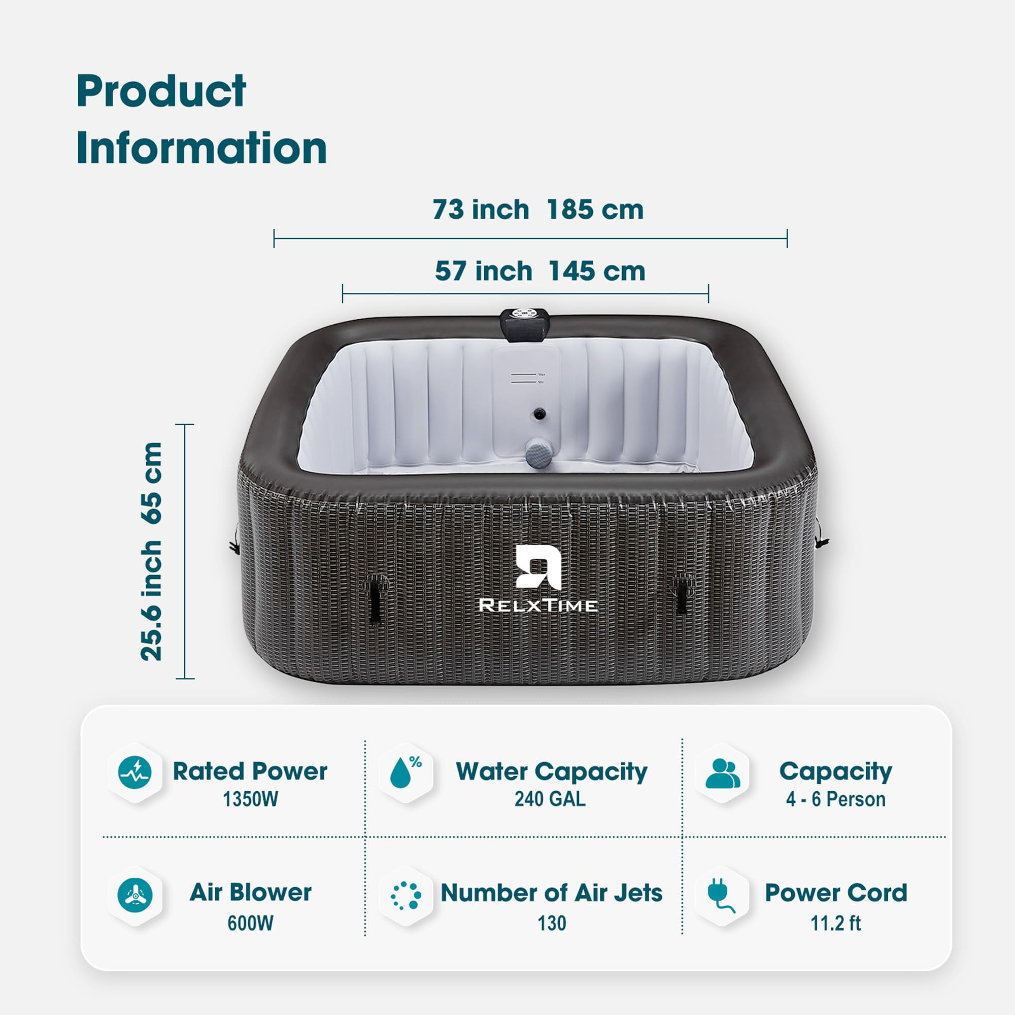 RELXTIME 73" 4-6 Person Inflatable Hot Tub with Energy Efficient Spa Cover/Insulated Cover/Mat