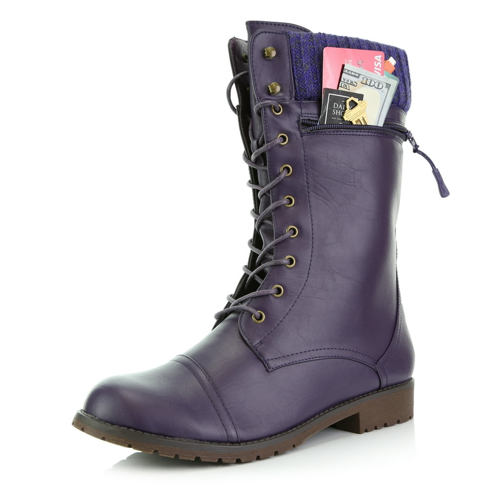 DailyShoes DailyShoes Women's Combat Style Lace up Ankle Bootie Round