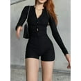thumbnail image 3 of Women Long Sleeve Shorts Jumpsuit Y2k Casual V-Neck Button Bodycon Romper Bodysuit Playsuit Clubwear Spring Summer, 3 of 5