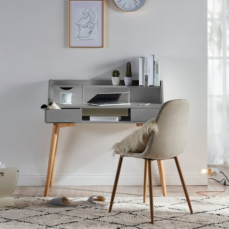 Teamson Home Creativo 40" Modern Writing Desk with Storage, Gray/Natural