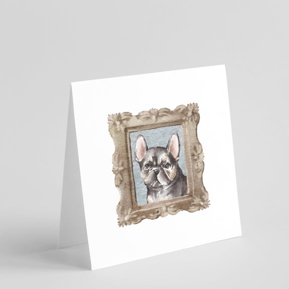 French Bulldog Black Puppy Square Greeting Cards and Envelopes Pack of 8 5 in x 5 in
