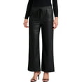 thumbnail image 1 of Pantalones de cuero sintético para mujer Inspire Chic, de cintura alta, pierna recta, con bolsillos, atuendo para fiesta, talla XS, color negro, 1 of 6