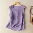 thumbnail image 6 of Womens Tank Tops Summer Cotton Linen Embroidery Casual Blouse Loose Fit Scoop Neck Gauze Boho Shirts, 2XL, 6 of 7