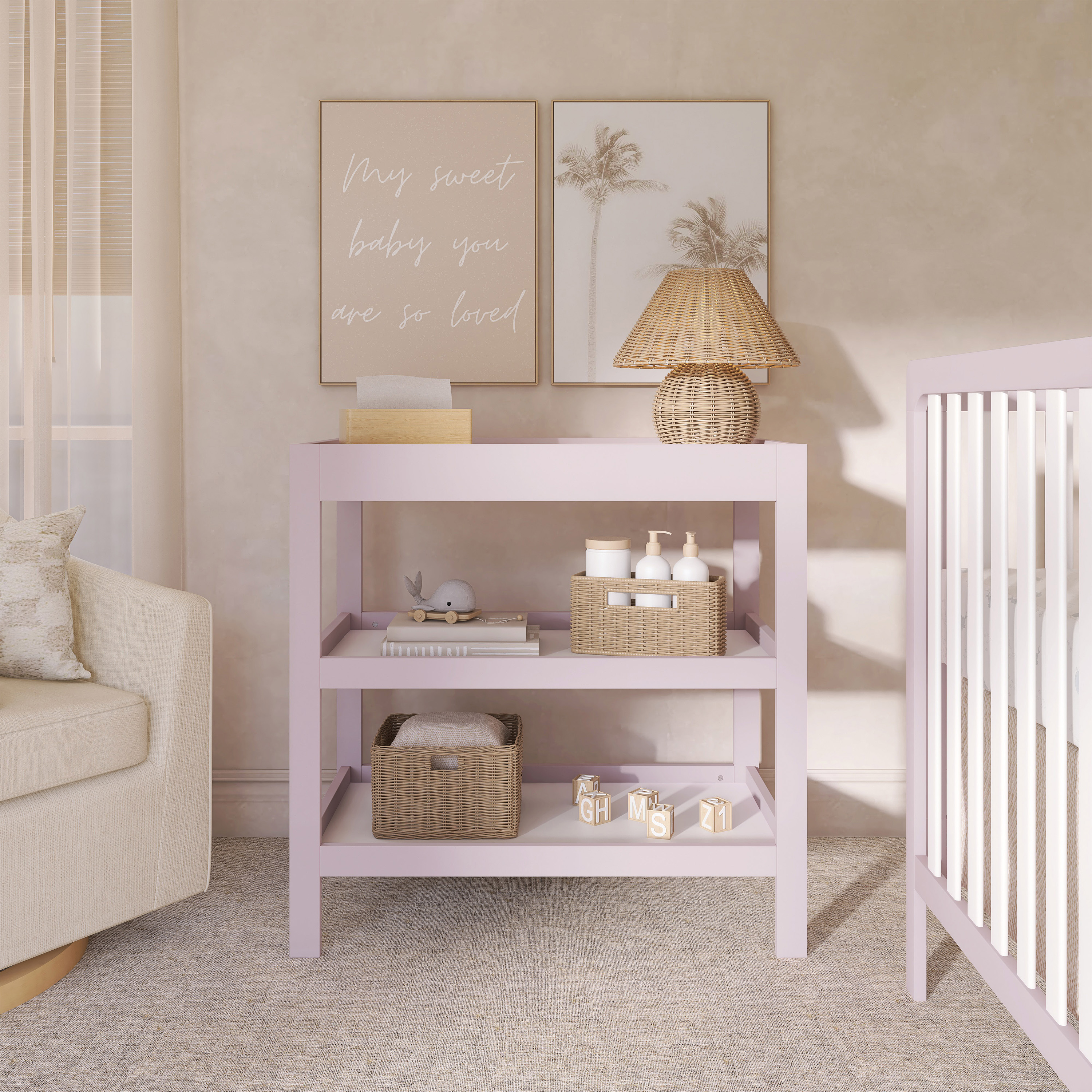 Dream On Me Ridgefield Changing Table, 34" L x 20" W x 30" H, New Zealand Pinewood, Blush Pink
