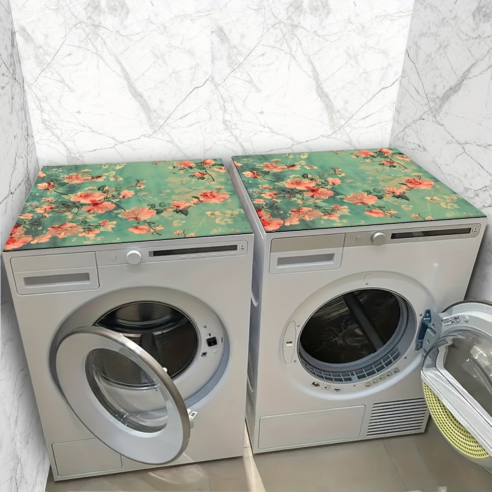 1pc, Dish Drying Pad, Vintage Floral Pattern Washing Machine Cover Mat, Countertop Absorbent Pad, Washstand Drain Mat, Soft Faucet Absorbent Mat, Kitchen Accessories, Bathroom Accessories