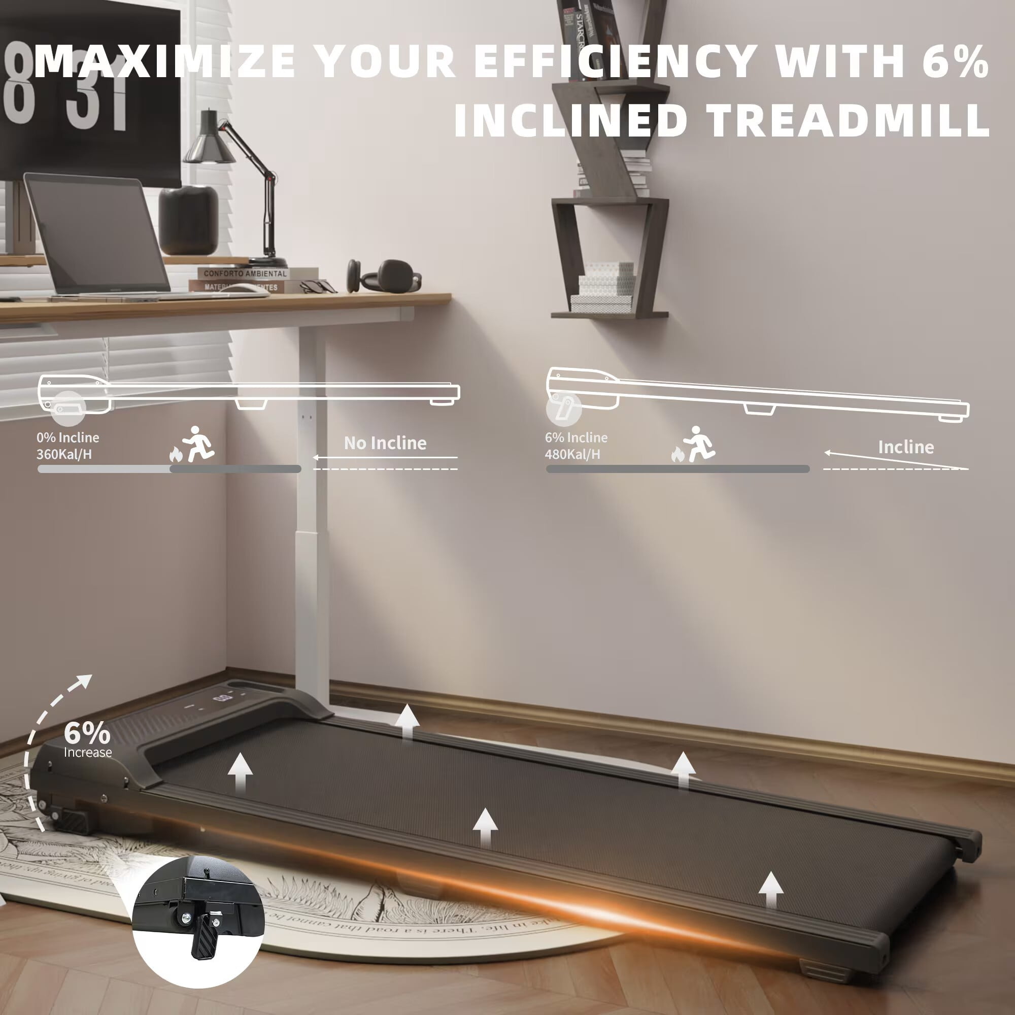 Avobird Walking Pad for Home/Office, Portable Walking Treadmill 1.0HP with 242 lbs Weight Capacity,LED, Under Desk Treadmill with Incline,1.0-6.0km/h