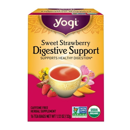 Yogi Tea Sweet Strawberry Digestive Support, Organic Herbal Tea Bags, 16 Organic Tea Bags