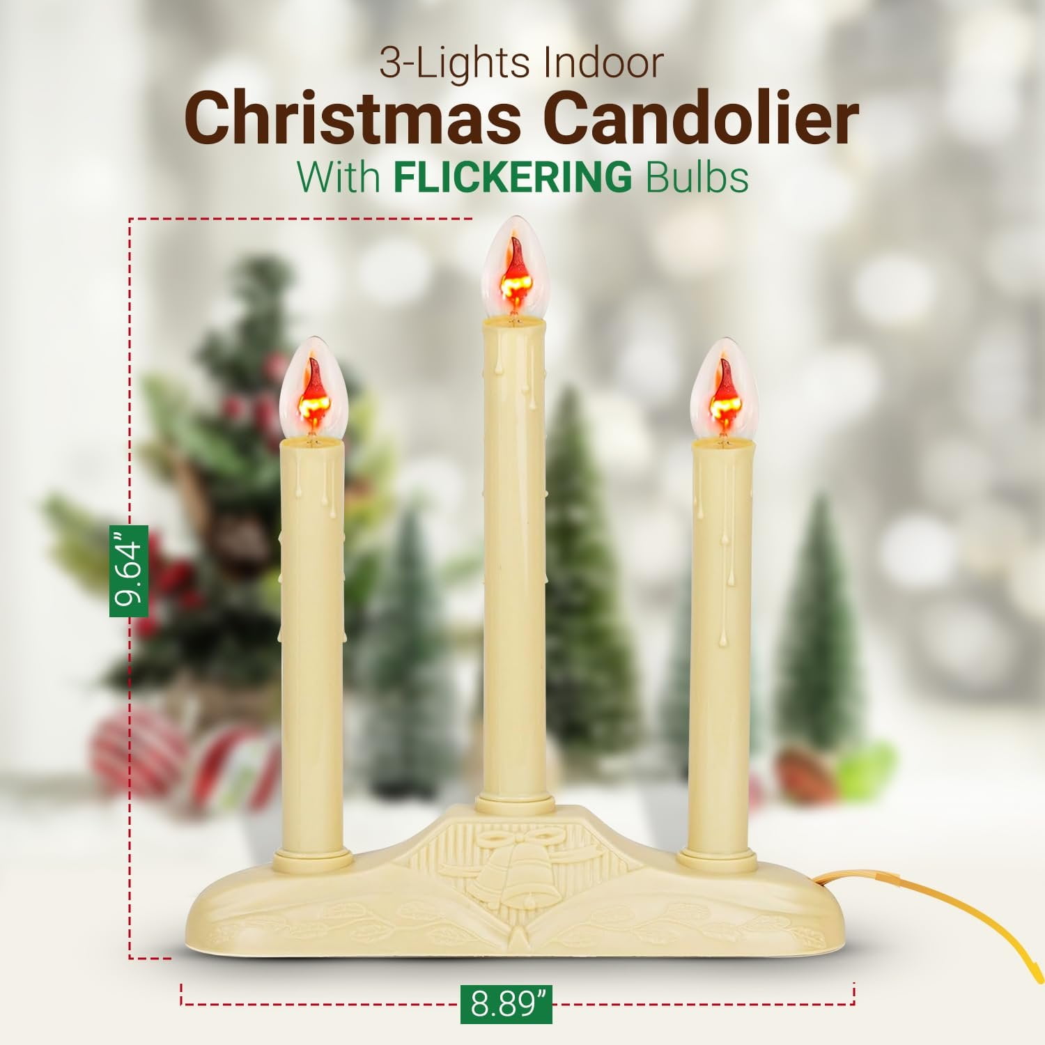 Tupkee Christmas Candolier Window Candles  with Flickering Bulbs  3-Lights Indoor -Flameless Electric Window Candles Candelabra