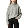 thumbnail image 3 of Girls Turtleneck Sweaters Pullover Kids Toddlers Cable Knit Warm Long Sleeve Winter Top, Sizes 11-16 Years Grey, Size 180, 3 of 5