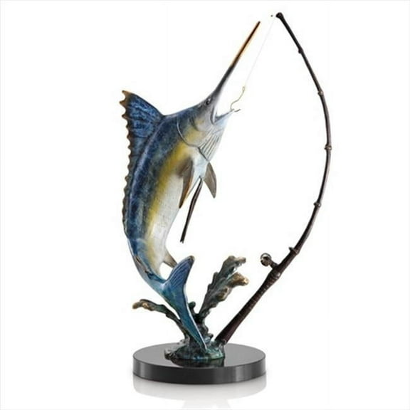 SPI Hand Painted Fighting Marlin with Tackle Statue 15 inch