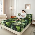 thumbnail image 4 of Homewish Teens Tropical Leaves 4 Pieces Queen Sheet Sets,Black Green Ultra Soft Flat Sheet,Botanical Plants Queen Fitted Sheet,Microfiber Bedroom Decor, 4 of 7