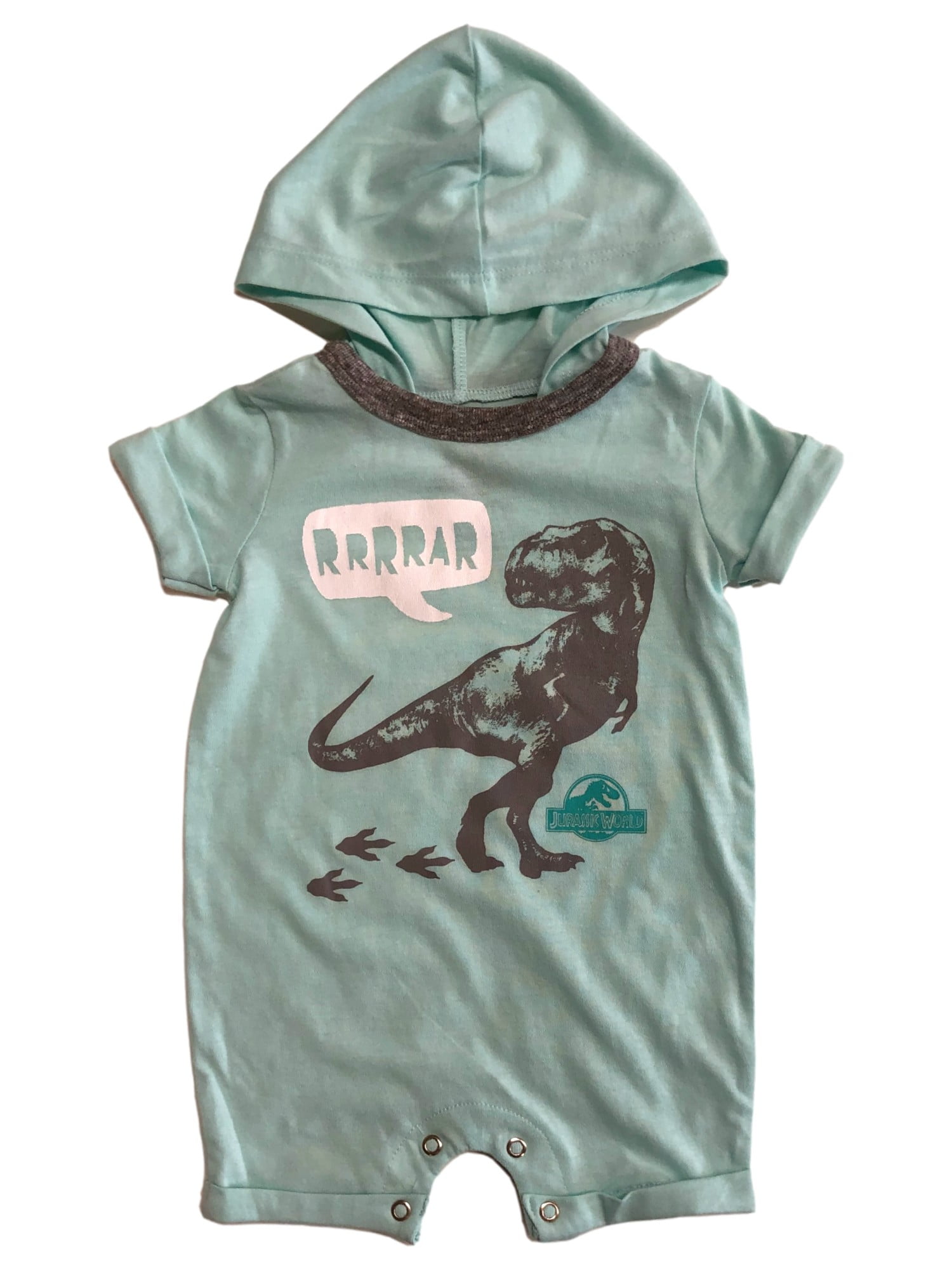 Infant Boys Mint Hooded Jurassic World Dinosaur Romper Bodysuit Baby Outfit  3-6m 