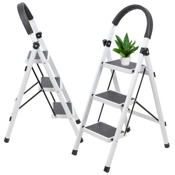 Escalera de Acero Tijera Tubular 3 Peldaños Plegable Portátil