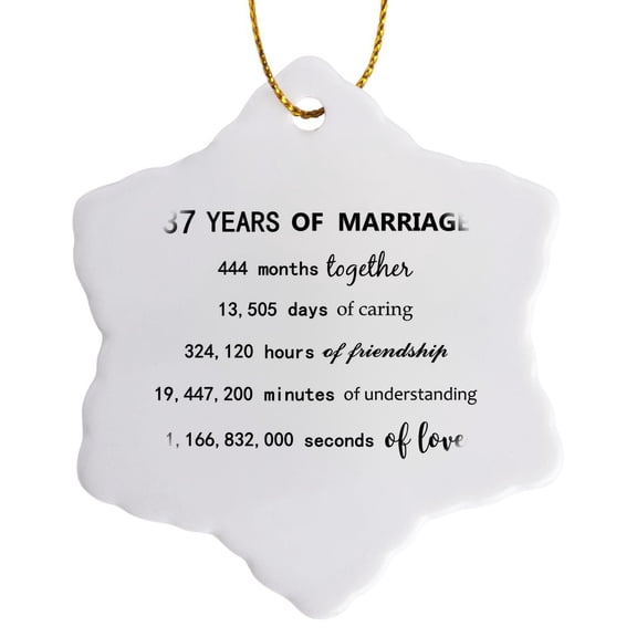 3drose, 37 Years of Marriage 37th Wedding Anniversary in Months Days Hours, 3 inch Snowflake Porcelain Ornament