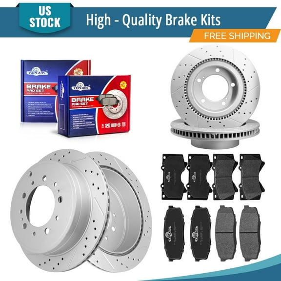 YXPCARS 12PCS Brake Kits, Brake Rotors Ceramic Brake Pads for Toyota Sequoia Land Cruiser Tundra Lexus LX570, Front Rear (31482 31483 D1303 D1304)