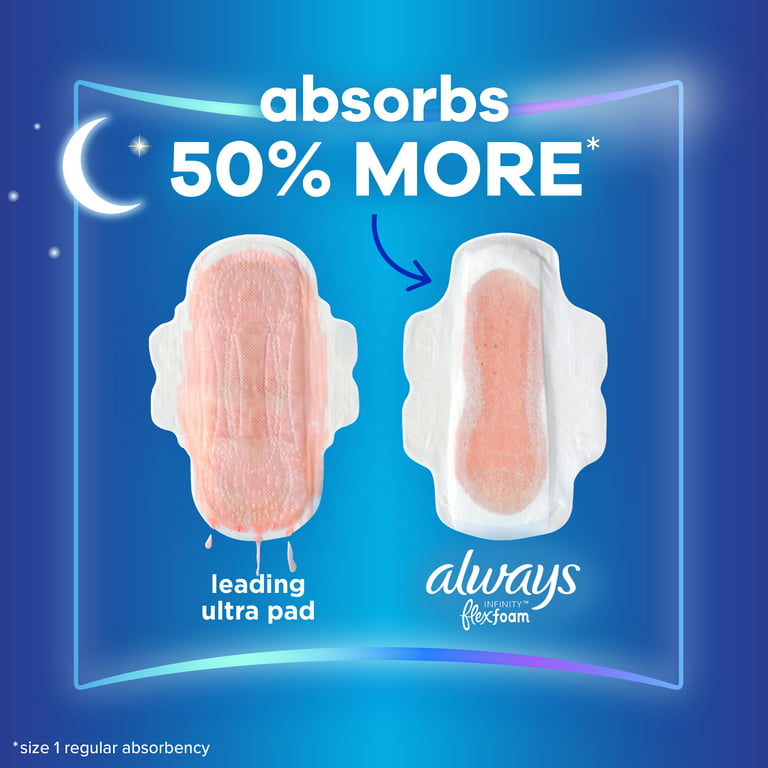 Always Infinity Feminine Pads with wings, Size 4, Overnight Absorbency,  Unscented, 26 Count