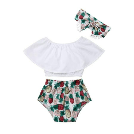 Kids Newborn Baby Girl Lotus Leaf Collar Crop Top Shorts Briefs Headband Outfits