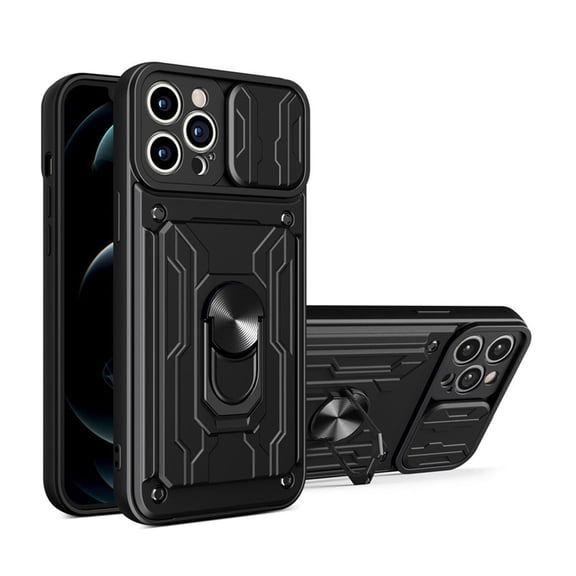 Shockproof iPhone 13 Stand Case with Slide Camera Cover & Kickstand Military Grade Heavy Duty Protective with Magnetic Car Mount Holder for iPhone 13 6.1