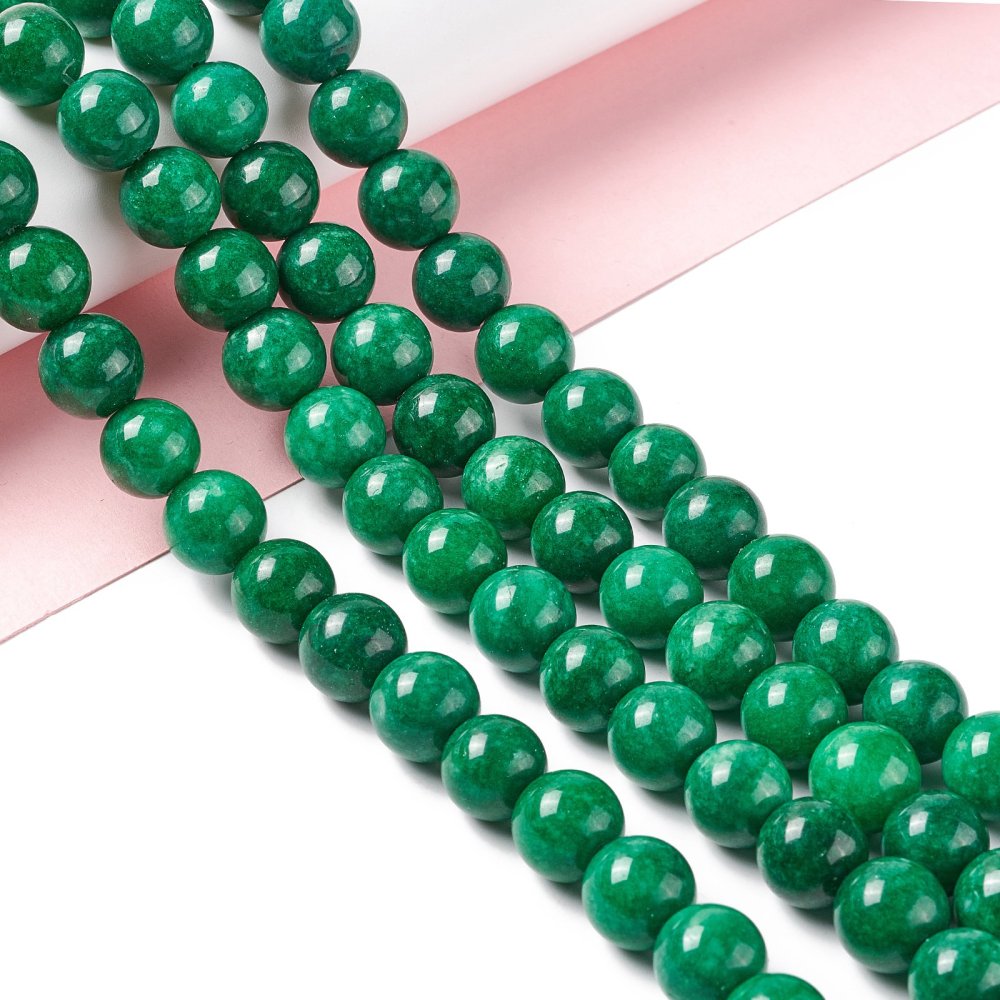 Natural White Jade Round Beads Strand Dyed Green 12mm Hole: 1.5mm 32pcs/strand 14.57''(37cm)