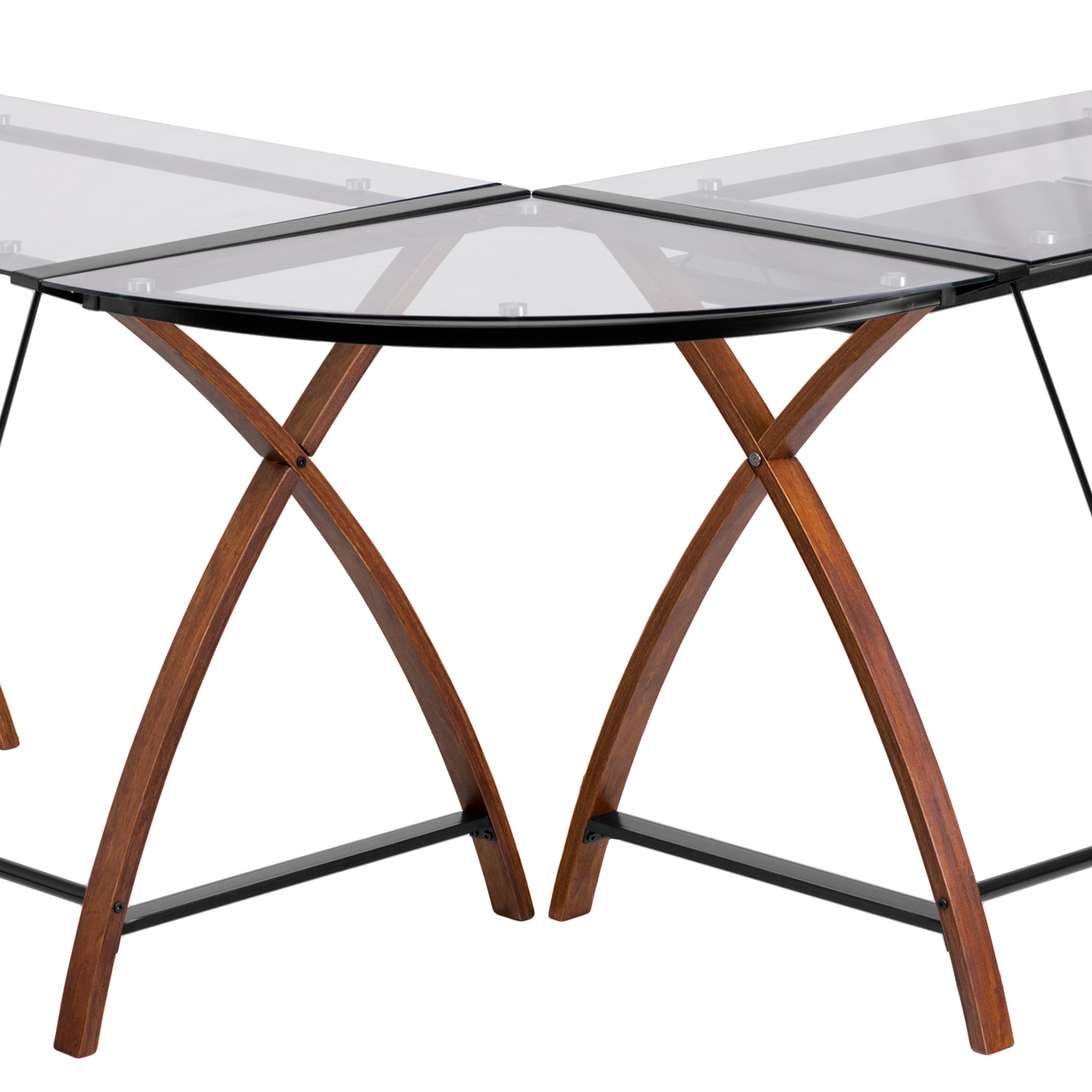 EMMA + OLIVER L-Shape Glass Desk with Pull-Out Keyboard Tray, Clear Cherry
