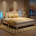 thumbnail image 4 of Bestier King Platform Bed with Adjustable Storage Headboard Shelf, LED Corduroy Upholstered Bed Frame, Cream, 4 of 10