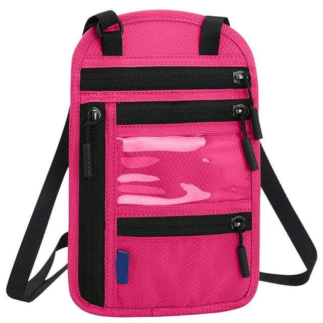 JENIKR Multi Functional Passport Bag Rfid Crossbody Single Shoulder Storage Bag Overseas Document Protective Cover Home Textile Storage Hot Pink