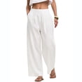 thumbnail image 2 of Nestiefly Linen Pants Women Wide Leg Palazzo Pants Flowy Elastic Waist Summer Beach Casual Trousers with Pockets White XL, 2 of 6