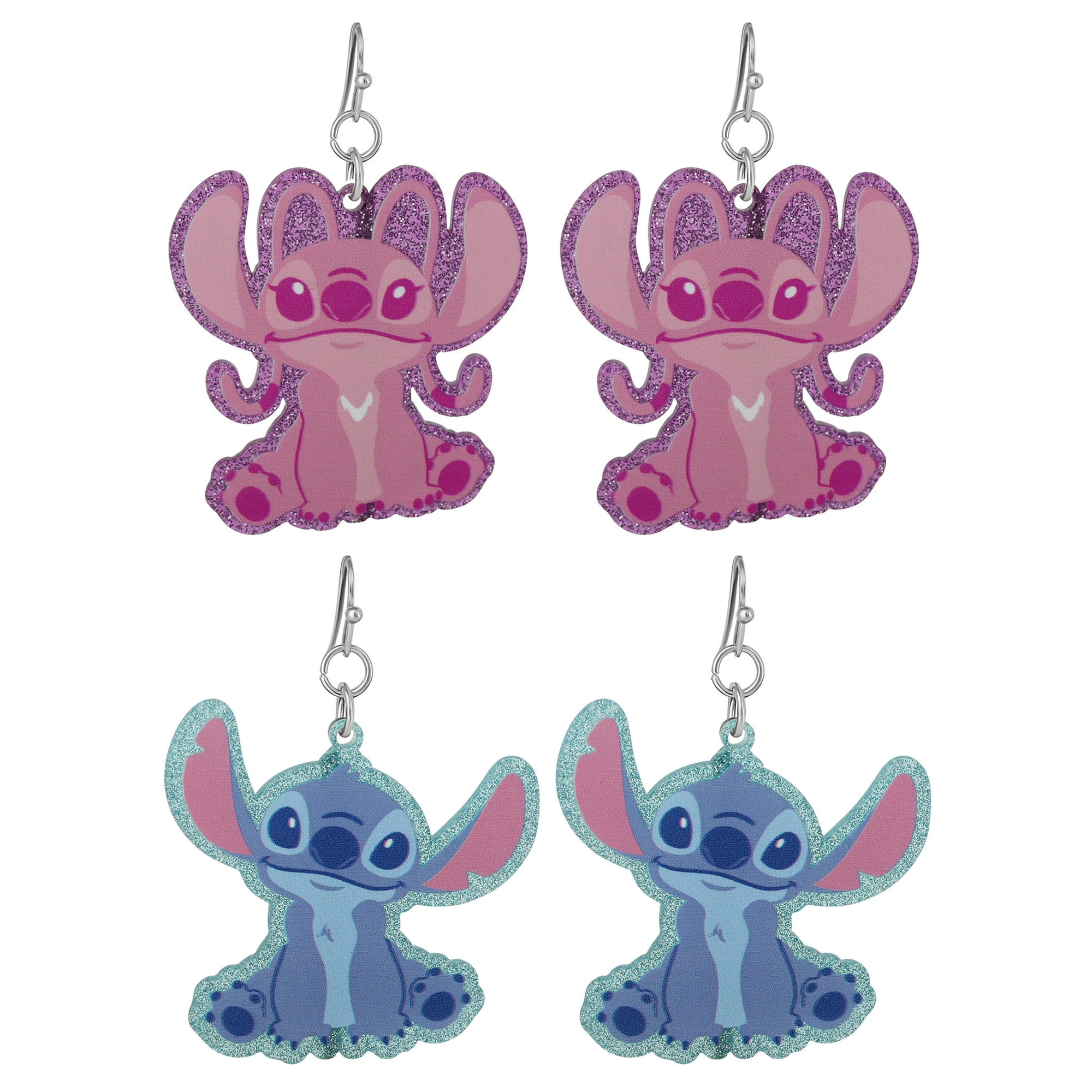 Disney Girls/Tween Stitch and Angel Acrylic Dangle Earring Set, 2 Pairs