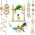 thumbnail image 1 of Paquete de 8 juguetes de madera para pájaros, coloridos juguetes para masticar, cadena de molares para loros, columpio de madera natural, juguete para masticar animales para periquitos, cacatúas, periquitos y pájaros ER, 1 of 5